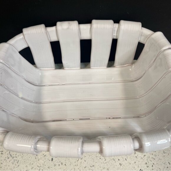 Vintage TADINATE Italian Ceramic Glazed Woven Basket Made in Italy 12 x 9 - Picture 4 of 16